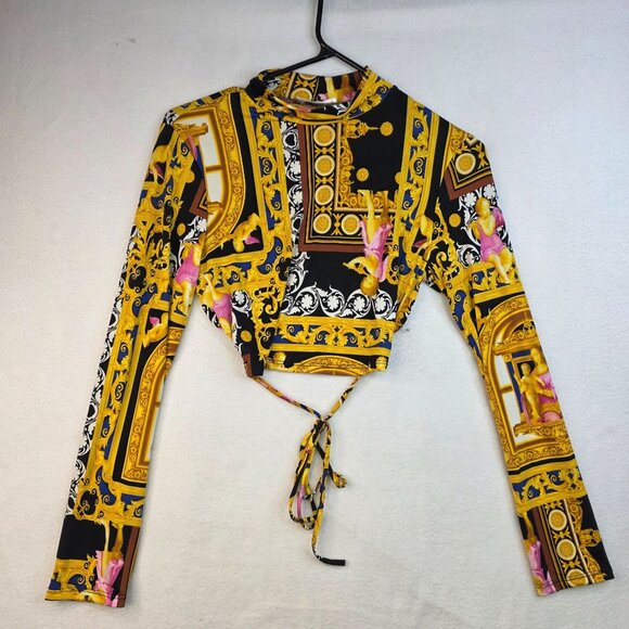 Timing Long Sleeve Rear Tie Baroque Crop Top L Vintage Designer Aesthetic Angel - Picture 1 of 9